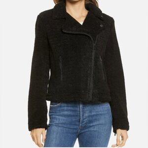 Sanctuary Faux Fur Shearling Moto Jacket Black